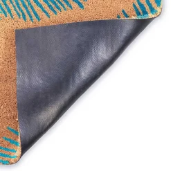 Kirklands Home Blue Palm Fronds Welcome Coir Doormat New