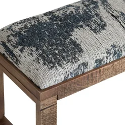 Kirklands Home Blue Pattern Upholstered Wood Bench Clearance