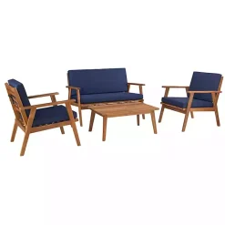 Kirklands Home 4-pc. Acacia Wood Outdoor Living Set Blue Outlet
