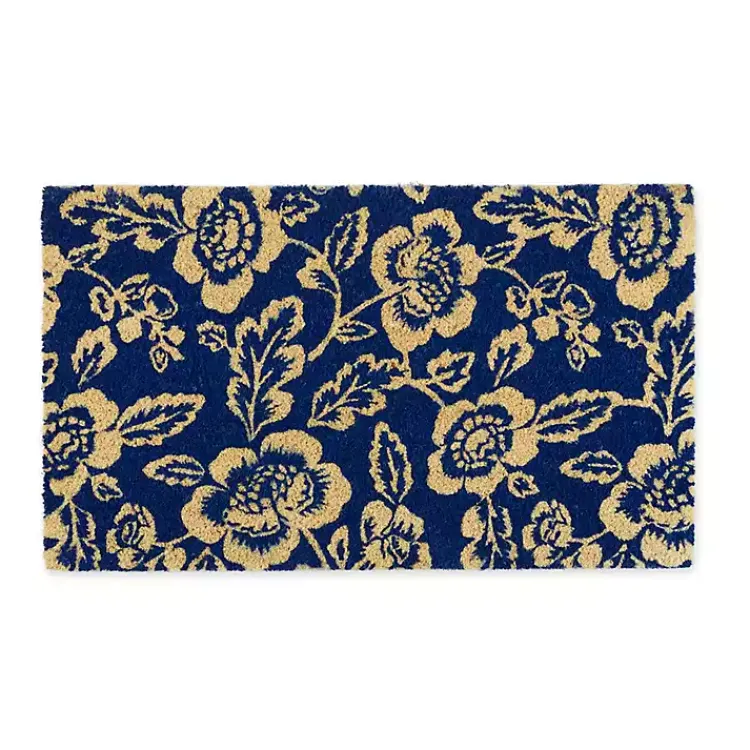 Kirklands Home Blue Peonies Coir Doormat New