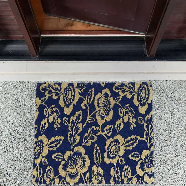 Kirklands Home Blue Peonies Coir Doormat New