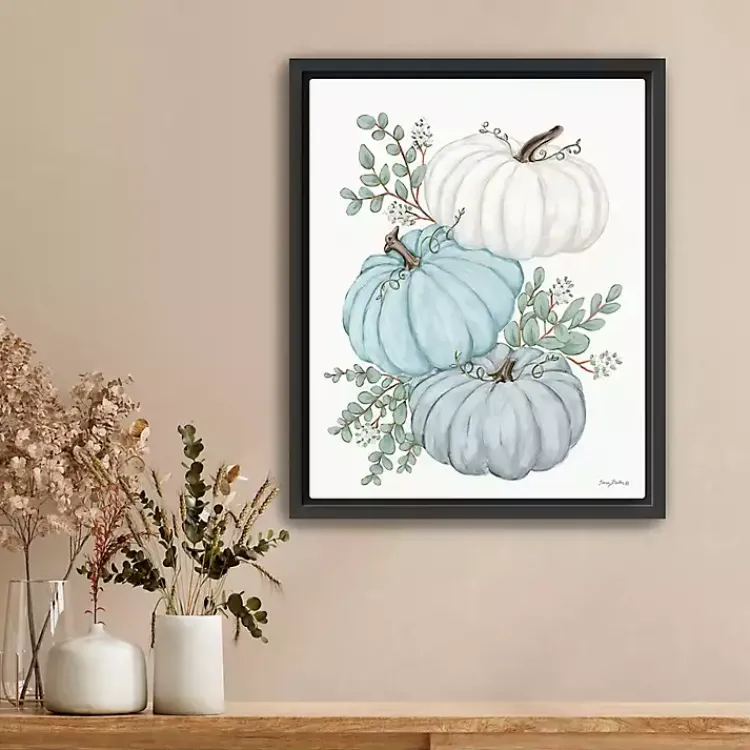 Fall>Kirklands Home Blue Pumpkin Trio Framed Canvas Print, 18x22 in.