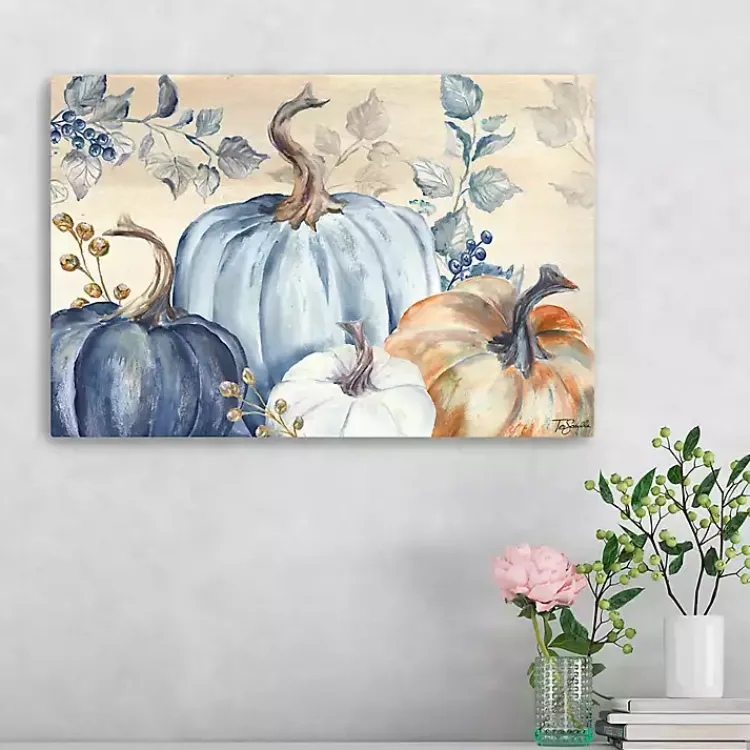 Fall>Kirklands Home Blue Pumpkins Canvas Art Print, 24x16 in.