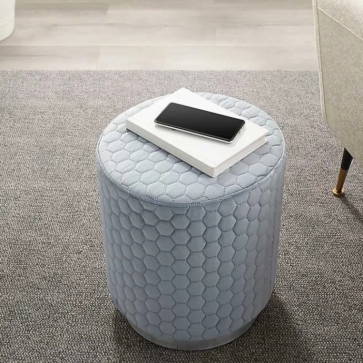 Kirklands Home Blue Quilted Honeycomb Ottoman Online