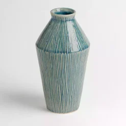 Vases>Kirklands Home Ribbed Ceramic Vase Blue