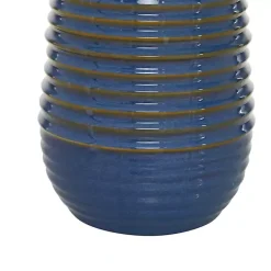 Kirklands Home Blue Ribbed Stoneware Table Lamp White New