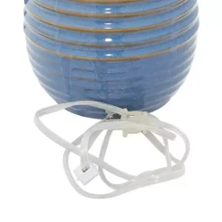 Kirklands Home Blue Ribbed Stoneware Table Lamp White New