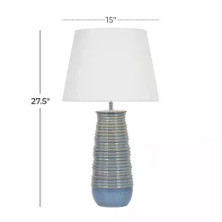 Kirklands Home Blue Ribbed Stoneware Table Lamp White New