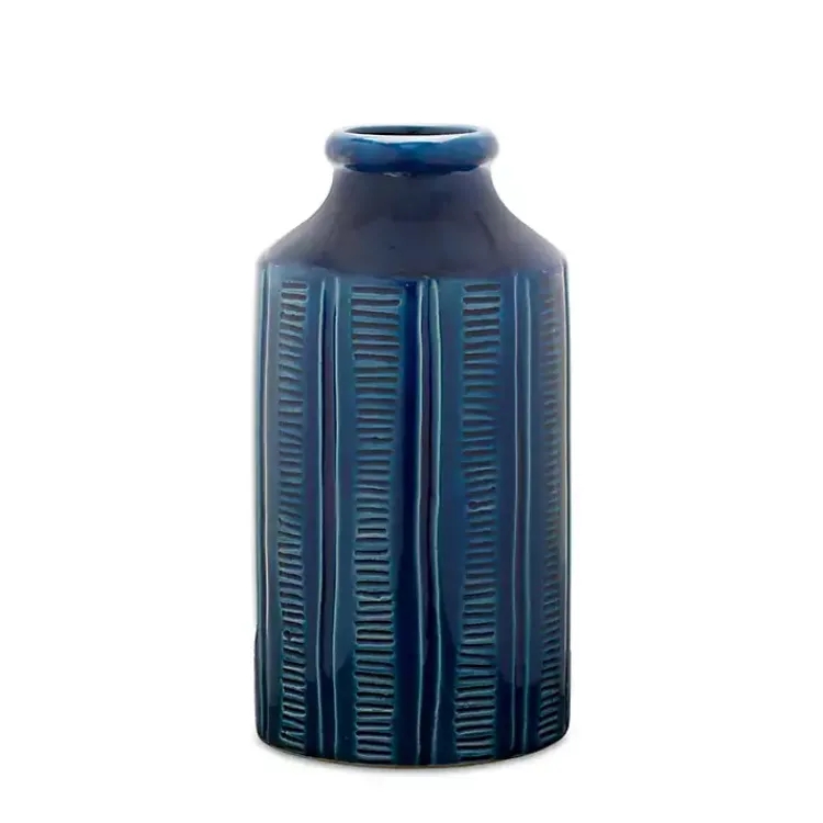 Vases>Kirklands Home Ribbed Terracotta Vase, 10 in. Blue