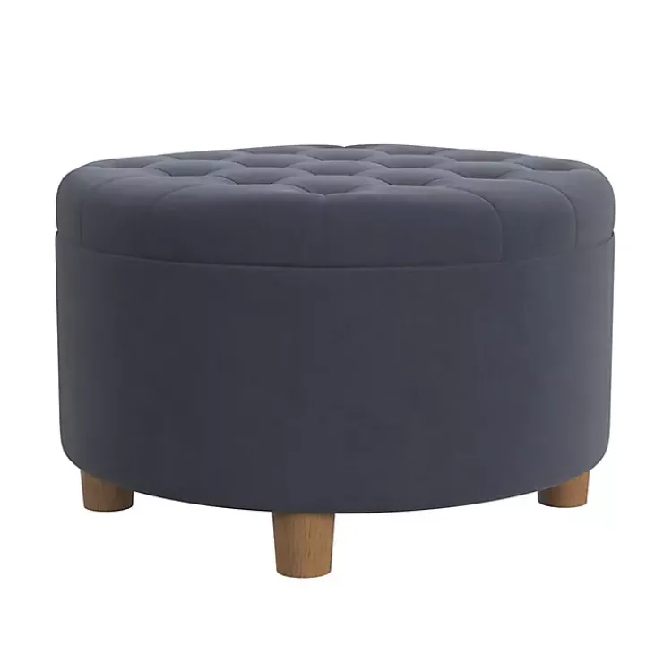 Kirklands Home Round Velvet Tufted Storage Ottoman Blue Online