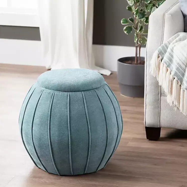 Kirklands Home Rounded Oval Storage Ottoman Blue Discount