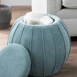 Kirklands Home Rounded Oval Storage Ottoman Blue Discount