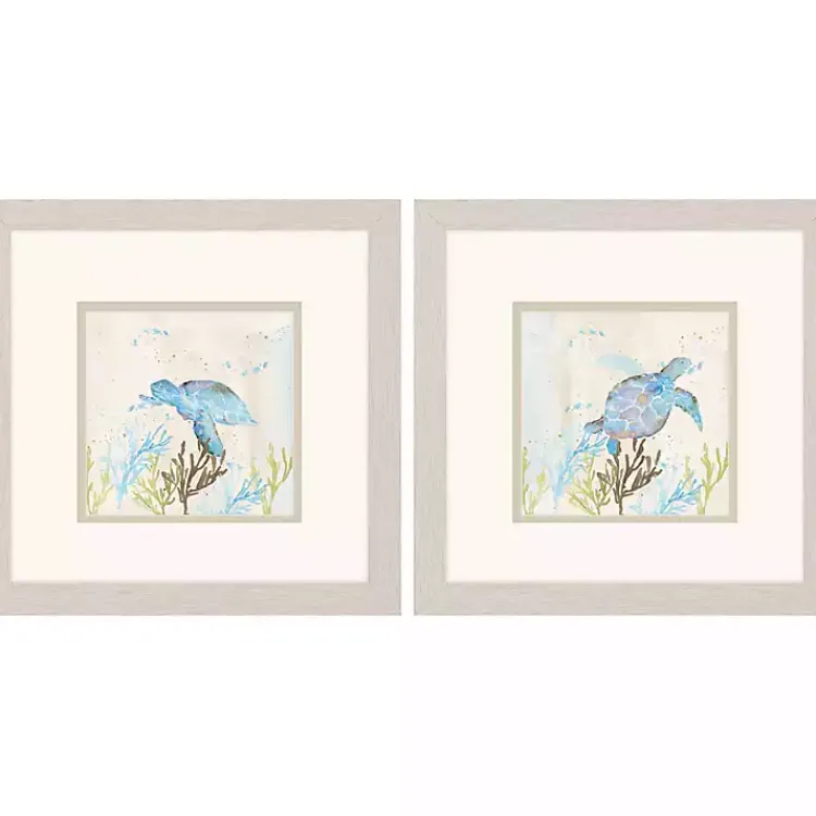 Kirklands Home Blue Sea Turtle Frames Art Prints, Set of 2 New