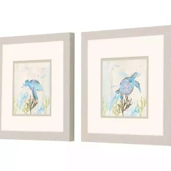 Kirklands Home Blue Sea Turtle Frames Art Prints, Set of 2 New