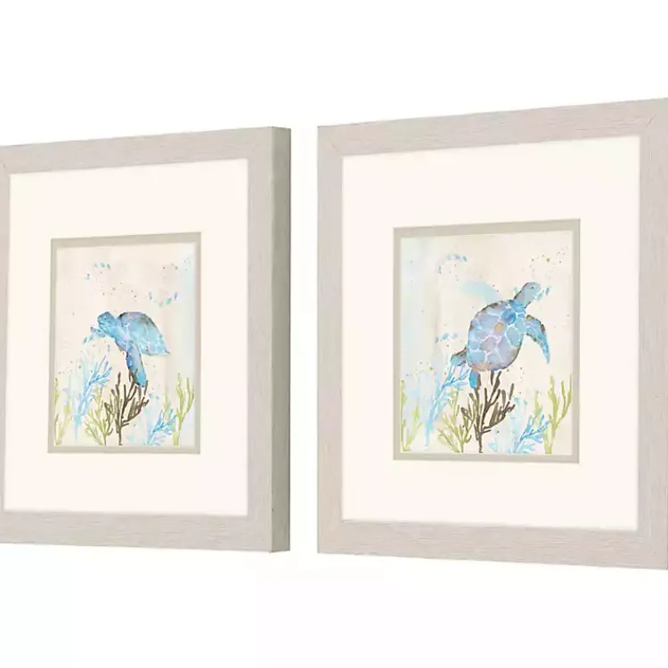 Kirklands Home Blue Sea Turtle Frames Art Prints, Set of 2 New