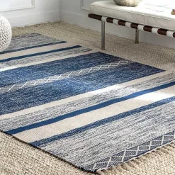 Kirklands Home Seabrook Striped Fringe Wool Area Rug, 7x9 Blue Sale