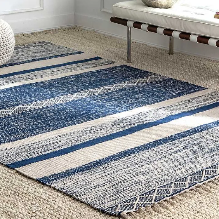 Kirklands Home Seabrook Striped Fringe Wool Area Rug, 7x9 Blue Sale