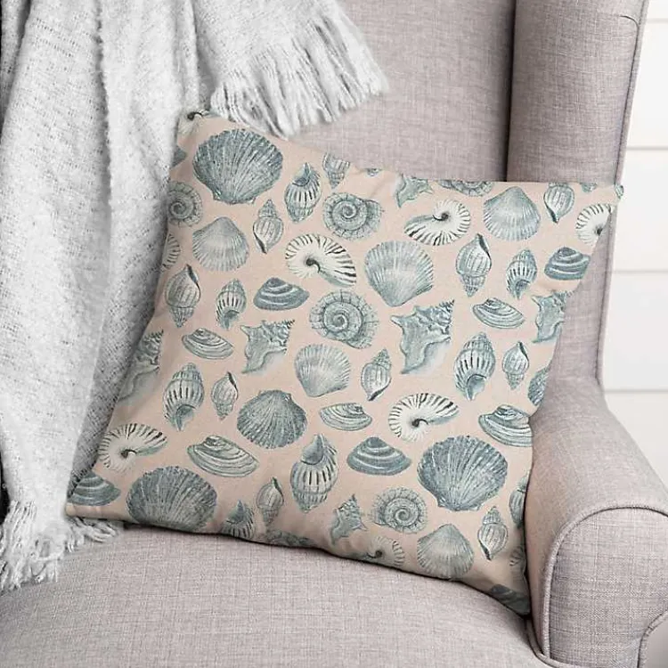 Kirklands Home Blue Seashell Outdoor Throw Pillow New