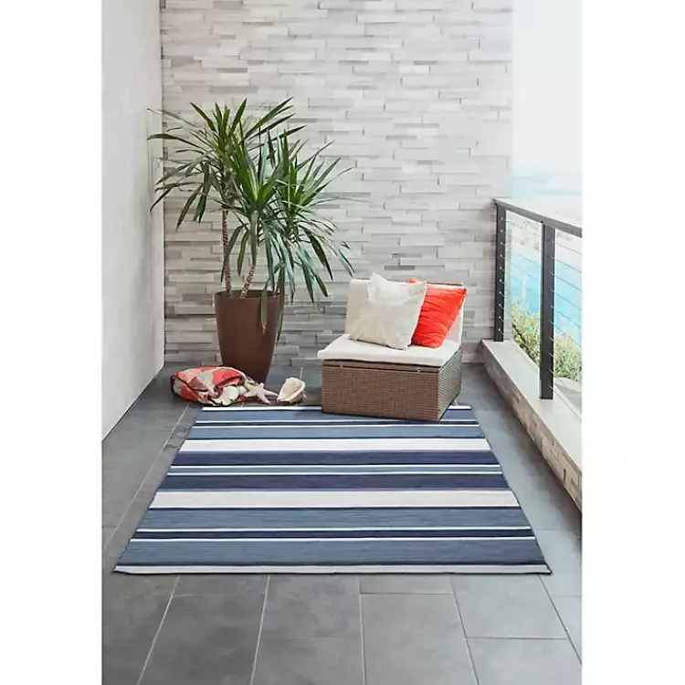 Kirklands Home Blue Shades Striped Indoor/Outdoor Area Rug, 5x7 Hot