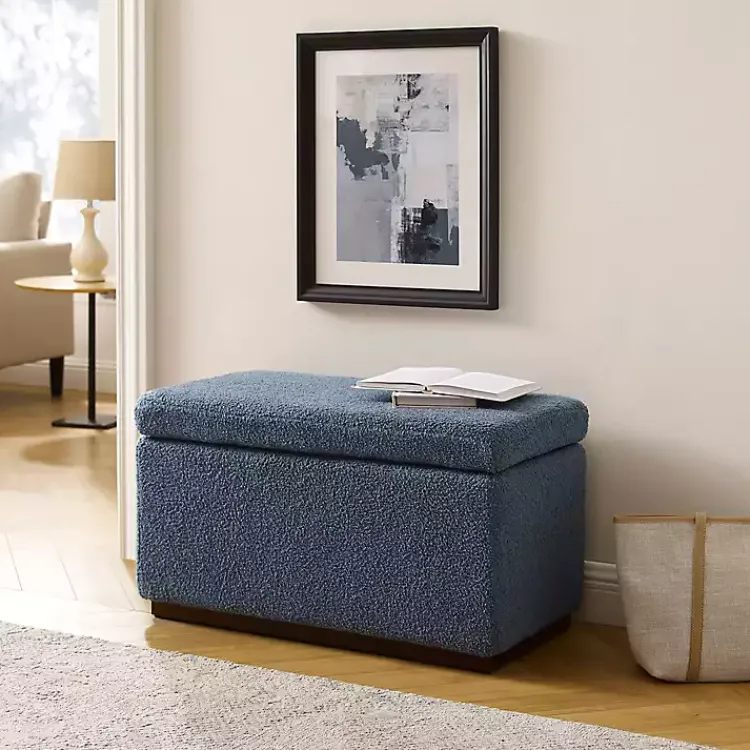 Kirklands Home Blue Sherpa & Walnut Rectangle Storage Ottoman Online