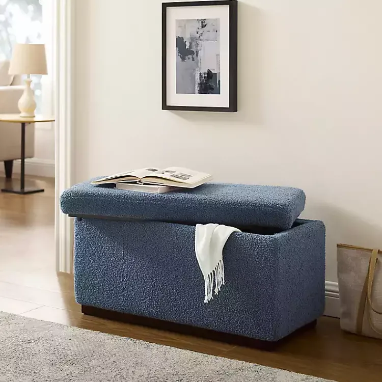 Kirklands Home Blue Sherpa & Walnut Rectangle Storage Ottoman Online