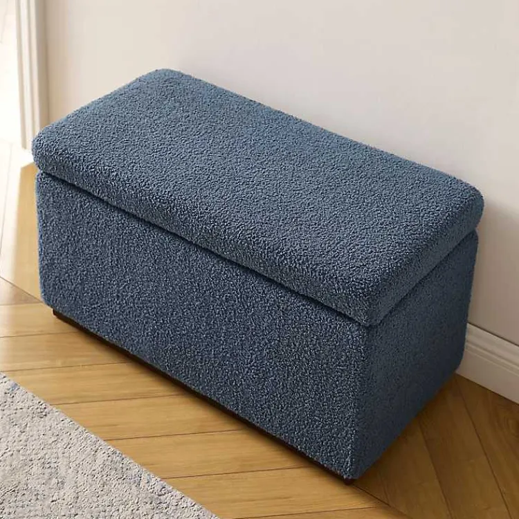 Kirklands Home Blue Sherpa & Walnut Rectangle Storage Ottoman Online