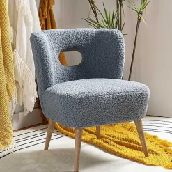 Kirklands Home Sherpa Barrel Accent Chair Blue Clearance