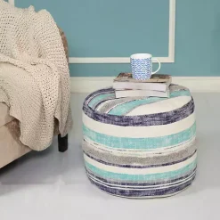 Poufs & Floor Cushions>Kirklands Home Blue Slub Tufted Pouf