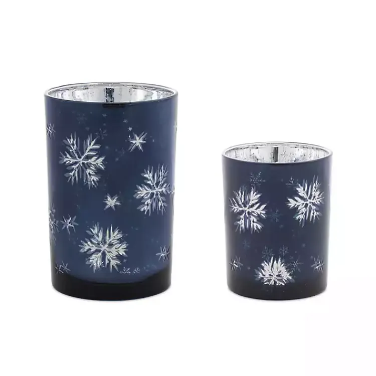 Christmas Decorations>Kirklands Home Snowflake Glass Candle Holders, Set of 2 Blue