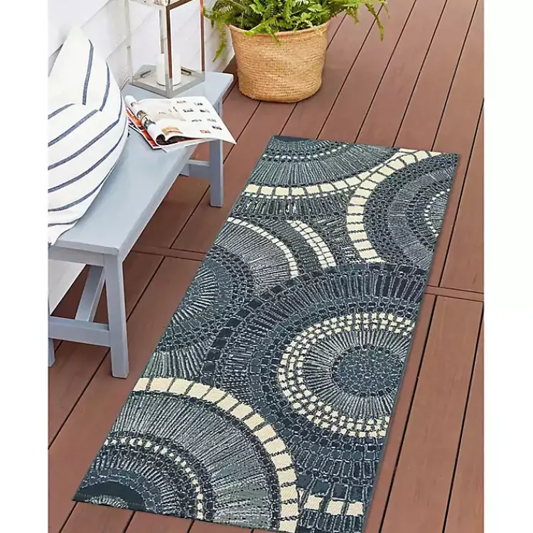 Kirklands Home Spheres Indoor/Outdoor Runner, 1x4 Blue Clearance