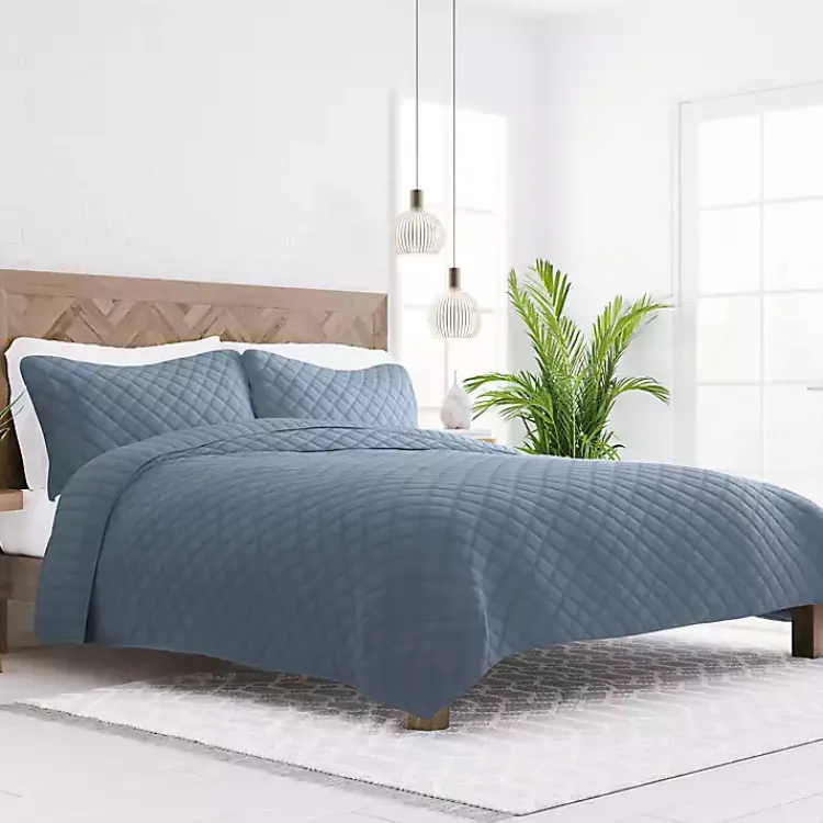 Kirklands Home Stitched Diamond 3-pc. Queen Quilt Set Blue Online