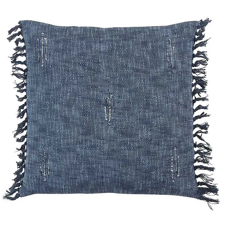 Pillows>Kirklands Home Stitched Line with Fringe Throw Pillow Blue