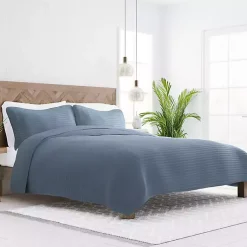 Kirklands Home Stitched Stripes 3-pc. Queen Quilt Set Blue Outlet