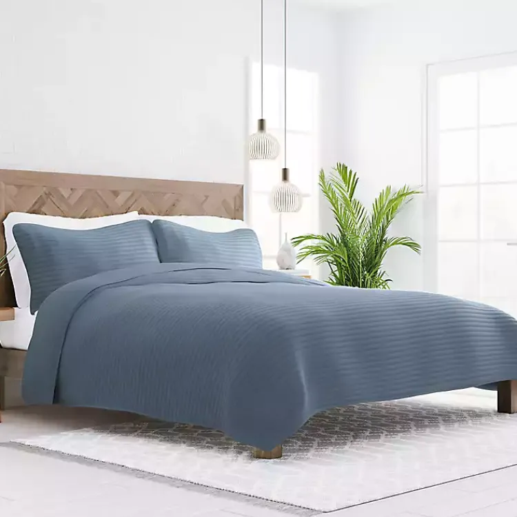 Kirklands Home Stitched Stripes 3-pc. Queen Quilt Set Blue Outlet