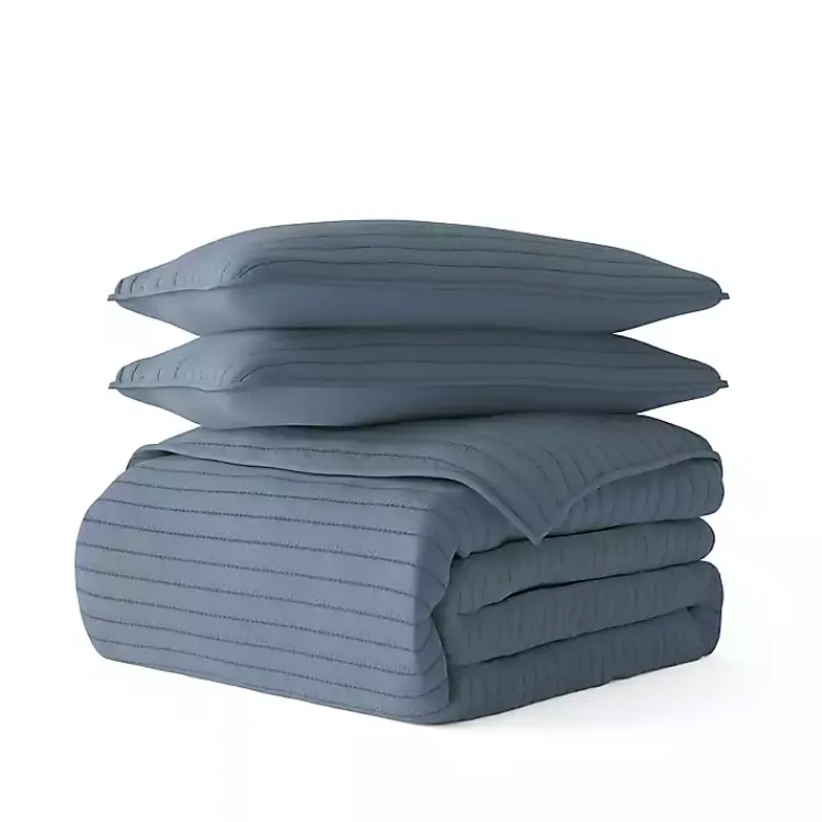 Kirklands Home Stitched Stripes 3-pc. Queen Quilt Set Blue Outlet