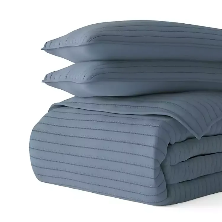 Kirklands Home Stitched Stripes 3-pc. Queen Quilt Set Blue Outlet