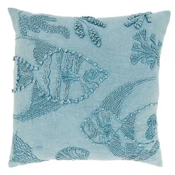 Pillows>Kirklands Home Stonewashed Oceanic Fish Throw Pillow Blue