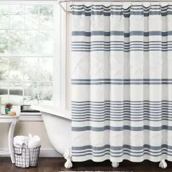 Kirklands Home Blue Stripe Diamond Tufted Shower Curtain Outlet