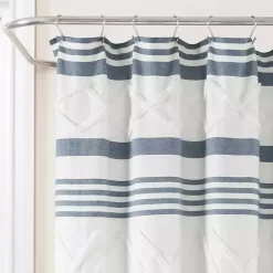 Kirklands Home Blue Stripe Diamond Tufted Shower Curtain Outlet