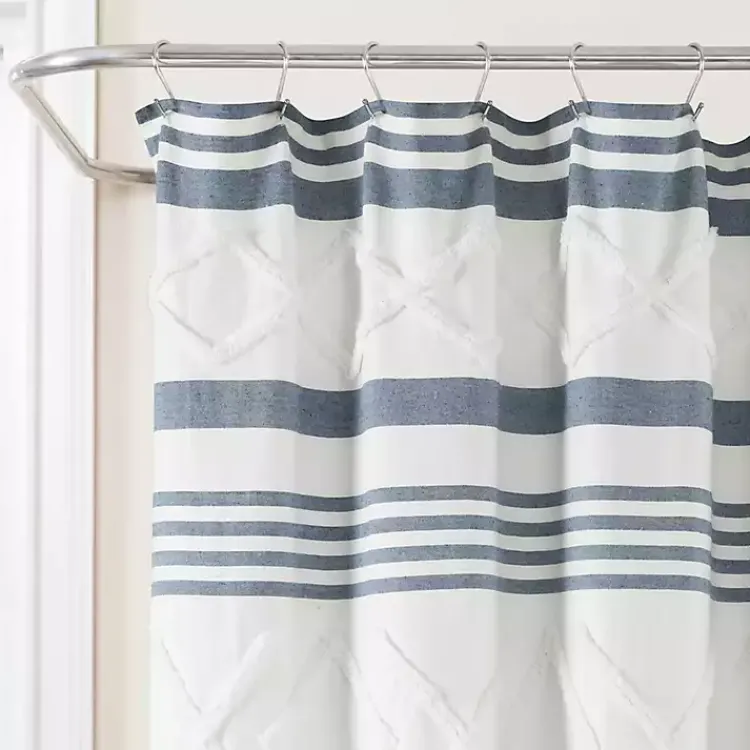 Kirklands Home Blue Stripe Diamond Tufted Shower Curtain Outlet