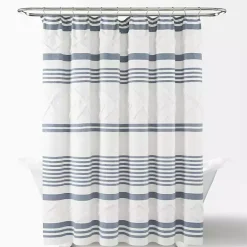 Kirklands Home Blue Stripe Diamond Tufted Shower Curtain Outlet