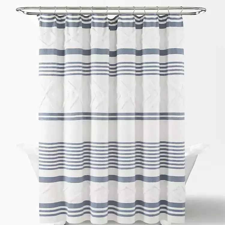 Kirklands Home Blue Stripe Diamond Tufted Shower Curtain Outlet