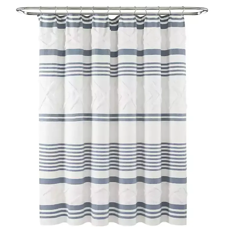 Kirklands Home Blue Stripe Diamond Tufted Shower Curtain Outlet
