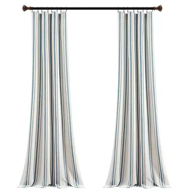 Kirklands Home Stripe Farmhouse Curtain Panel Set, 95 in. Blue Sale