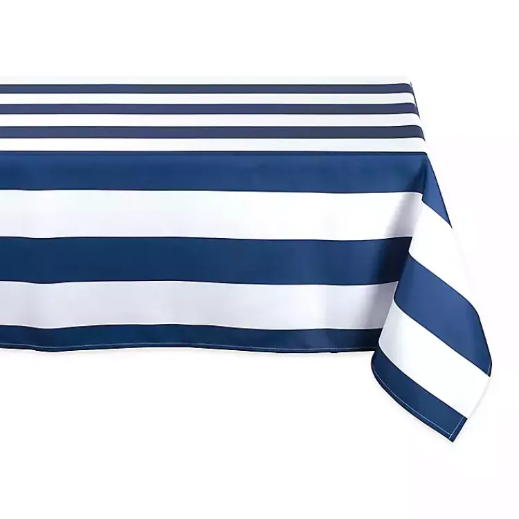 Kirklands Home Blue Stripe Outdoor Table Cloth, 84 in. Clearance