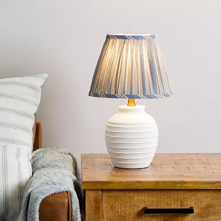 Kirklands Home Stripe Pleated Shade Table Lamp Blue Online