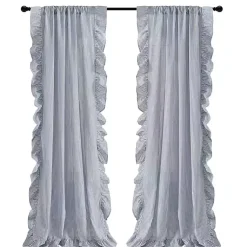 Kirklands Home Blue Stripe Ruffled Curtain Panel Set, 84 in. Best