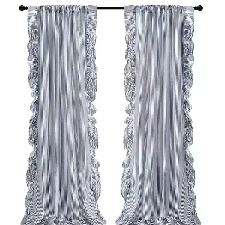 Kirklands Home Blue Stripe Ruffled Curtain Panel Set, 84 in. Best