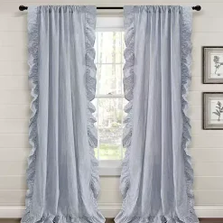 Kirklands Home Blue Stripe Ruffled Curtain Panel Set, 84 in. Best
