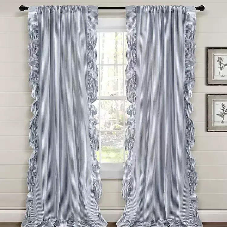 Kirklands Home Blue Stripe Ruffled Curtain Panel Set, 84 in. Best